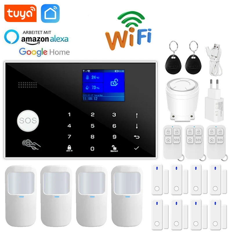Wifi GSM Alarm System Home Wireless Security Burglar Alarm Kit Door Open Motion Sensor Smart Life Tuya App Control Suit Alexa